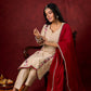 Ivory Cotton Silk Kurta with Floral Embroidery & Pearl Lace Accents