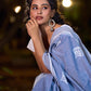 Graceful Slate Blue Cotton Saree with Delicate Floral Hand Block Print and Classic Border