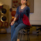 Indie Boho Printed Top with Blue & Maroon Gathered Detailing