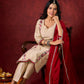 Ivory Cotton Silk Kurta with Floral Embroidery & Pearl Lace Accents