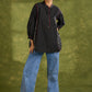 Black Striped & Print Combination Cotton Top