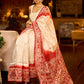 Handcrafted Ivory Pure Silk Saree with Red Kalamkari Print & Ombre Effect