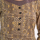 Beige Cotton Ajrakh Top with Contrast Black Stripe Detail on Sleeves and Neckline