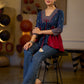 Indie Boho Printed Top with Blue & Maroon Gathered Detailing