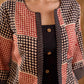 Terracotta Black Polka Geometric Print Cotton Short Jacket with Flared Bell Sleeves