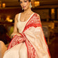 Handcrafted Ivory Pure Silk Saree with Red Kalamkari Print & Ombre Effect