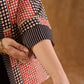 Terracotta Black Polka Geometric Print Cotton Short Jacket with Flared Bell Sleeves