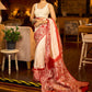 Handcrafted Ivory Pure Silk Saree with Red Kalamkari Print & Ombre Effect