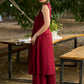 Maroon Halter Neck Kurta with Structured Pleats and Ajrakh Yoke