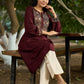 Brown flowy Rayon Pleated Kurta with Contrast Ajrakh Yoke