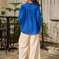 Elegant Blue Cotton Statement Shirt with Minimal Kantha Embroidery