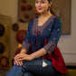 Indie Boho Printed Top with Blue & Maroon Gathered Detailing