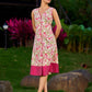 Soft Ivory Floral Cotton Dress With Magenta Panel And Front Button Placket