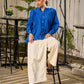 Elegant Blue Cotton Statement Shirt with Minimal Kantha Embroidery