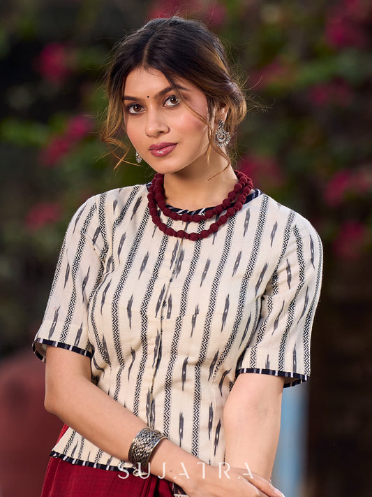 Classic Black & White Ikat Cotton Blouse