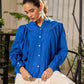 Elegant Blue Cotton Statement Shirt with Minimal Kantha Embroidery