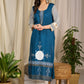 Elegant blue rayon kurta flaunting traditional block prints in a modern accent