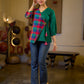 Vibrant Checkered Handloom Cotton Wrap Style Top with Plain Green Combination