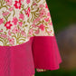 Soft Ivory Floral Cotton Dress With Magenta Panel And Front Button Placket