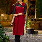 Elegant Ajrakh polka dot kurta with bold black maroon tones and an asymmetrical neck.