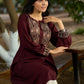 Brown flowy Rayon Pleated Kurta with Contrast Ajrakh Yoke
