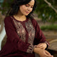 Brown flowy Rayon Pleated Kurta with Contrast Ajrakh Yoke
