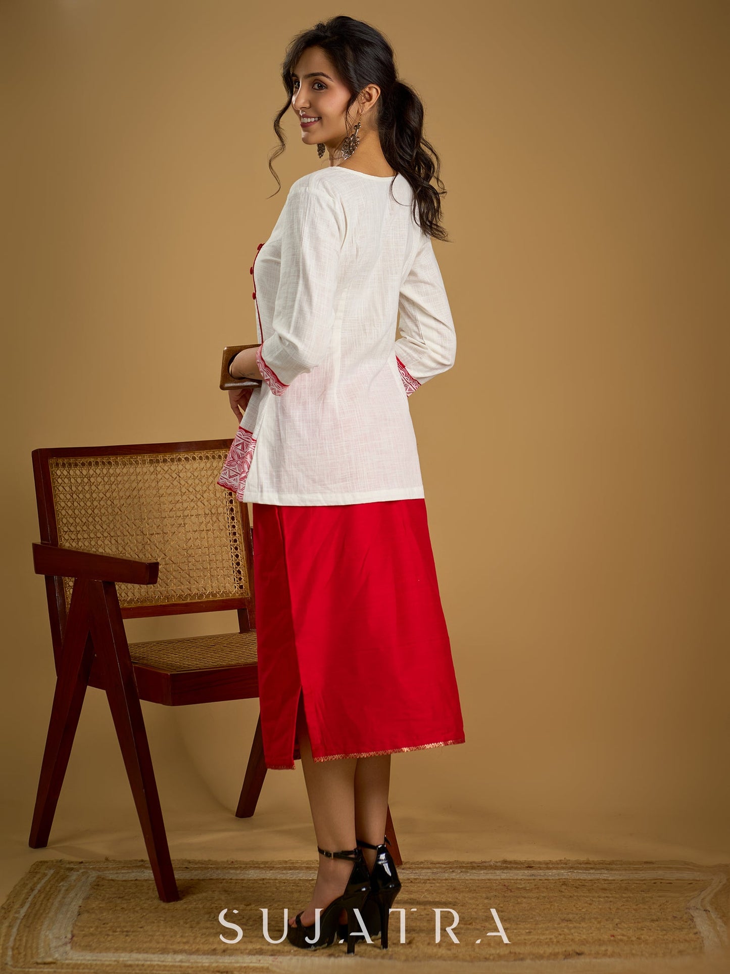 Traditional madhubani hand painting crafted on comfortable white cotton top- Skirt optional