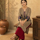 Chic Beige Cotton Kurta with Ajrakh Printed V-Placket & Contrast Navy Cuff Panels
