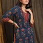 Exclusive Ajrakh Combination Straight Cut Kurta with Beautiful Stonework On Front and Sleeves - Pant Optional