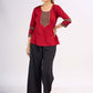 Maroon Cotton Top with Ajrakh Printed Panel & Bow Back Design