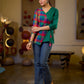 Vibrant Checkered Handloom Cotton Wrap Style Top with Plain Green Combination