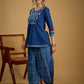 Stylish embroiderd cotton indigo top - Indigo balloon pant optional
