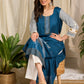 Elegant blue rayon kurta flaunting traditional block prints in a modern accent