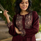 Brown flowy Rayon Pleated Kurta with Contrast Ajrakh Yoke