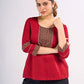 Maroon Cotton Top with Ajrakh Printed Panel & Bow Back Design