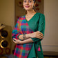 Vibrant Checkered Handloom Cotton Wrap Style Top with Plain Green Combination