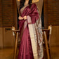 Heritage Ghicha silk in deep maroon, Madhubani-printed pallu elegance