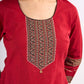 Maroon Cotton Top with Ajrakh Printed Panel & Bow Back Design