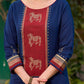 Classic Navy Blue Cotton Hand Block Printed Kurta With Exquisite Golden Pichwai Cow Print