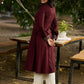 Brown flowy Rayon Pleated Kurta with Contrast Ajrakh Yoke