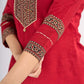 Maroon Cotton Top with Ajrakh Printed Panel & Bow Back Design