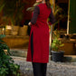 Elegant Ajrakh polka dot kurta with bold black maroon tones and an asymmetrical neck.
