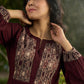 Brown flowy Rayon Pleated Kurta with Contrast Ajrakh Yoke