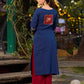 Classic Navy Blue Cotton Hand Block Printed Kurta With Exquisite Golden Pichwai Cow Print