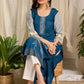 Elegant blue rayon kurta flaunting traditional block prints in a modern accent