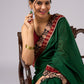 Stunning green cotton saree with beige and red floral Ajrakh accents