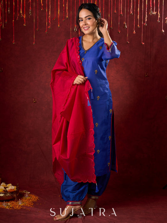 Blue Chanderi Hand Embroidered Kurta