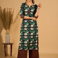 Blossomed Black Cotton Kurta with Contrasting Cuffs and Graceful Highlights