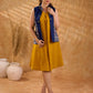 Elegant Navy Blue Cotton Sleeveless Jacket with Indigo Hand Kantha Side Panel & Contrasting Button and Collar Detail