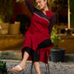 Elegant Ajrakh polka dot kurta with bold black maroon tones and an asymmetrical neck.